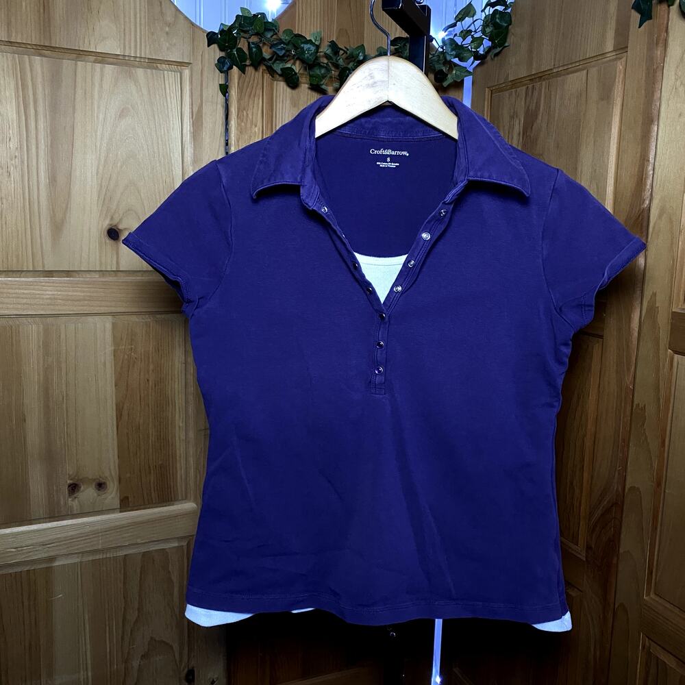 Y2K Preppy Cotton Layered Purple Fitted Polo Style Tee Minimalist Old Money Chic